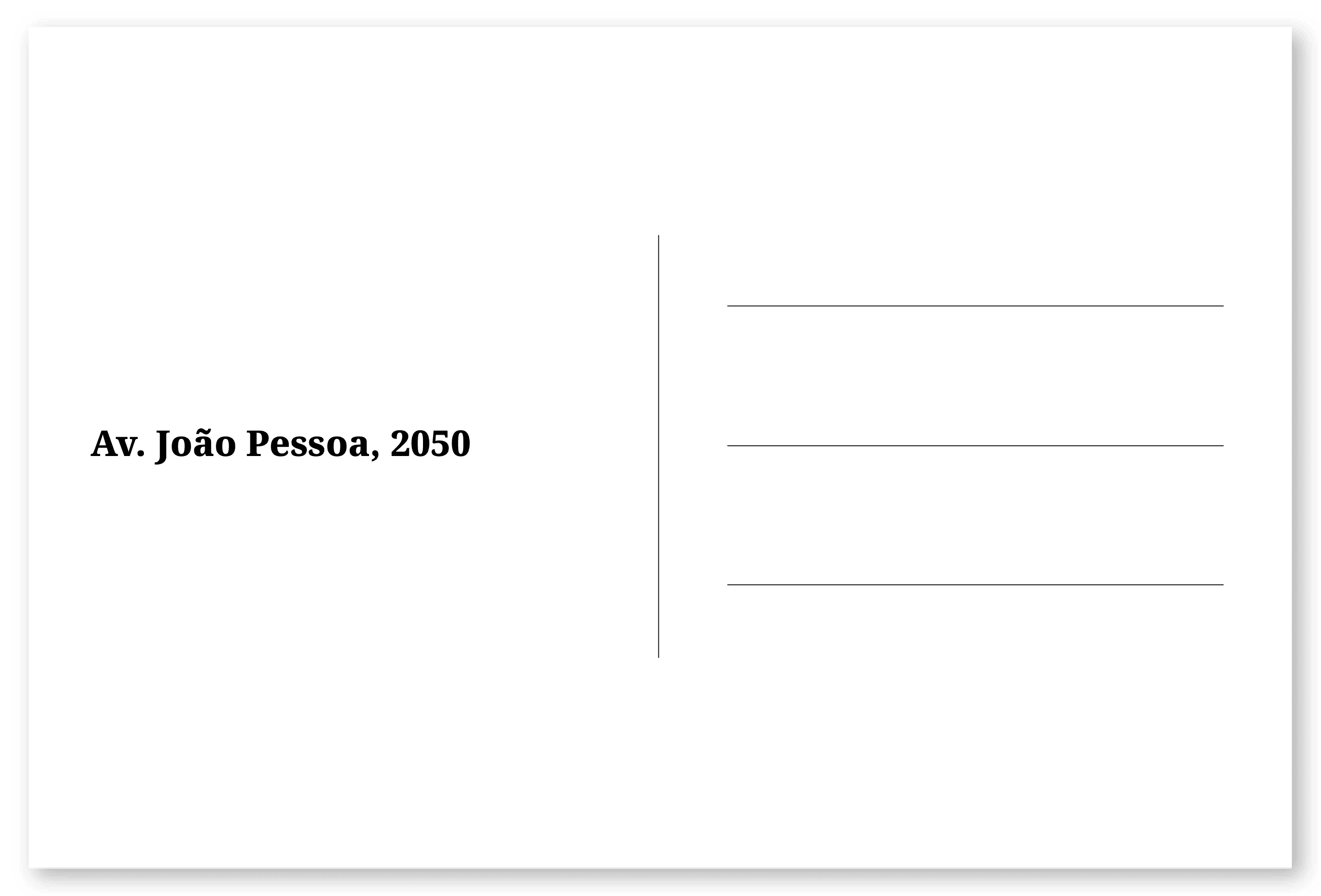 Imagem de um cartão postal, com o seguinte texto: Av. João Pessoa, 2050. Fim da descrição.